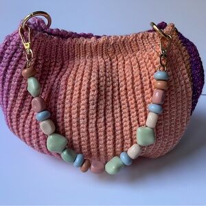 Pastel Knit Shoulder Bag with Beaded Strap